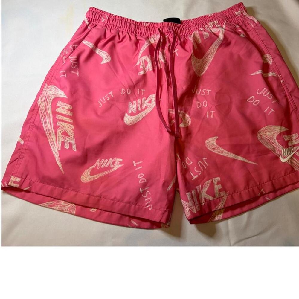 Nike Swim Shorts Men L Pink Just Do It Swoosh All Over Print Mesh Lined